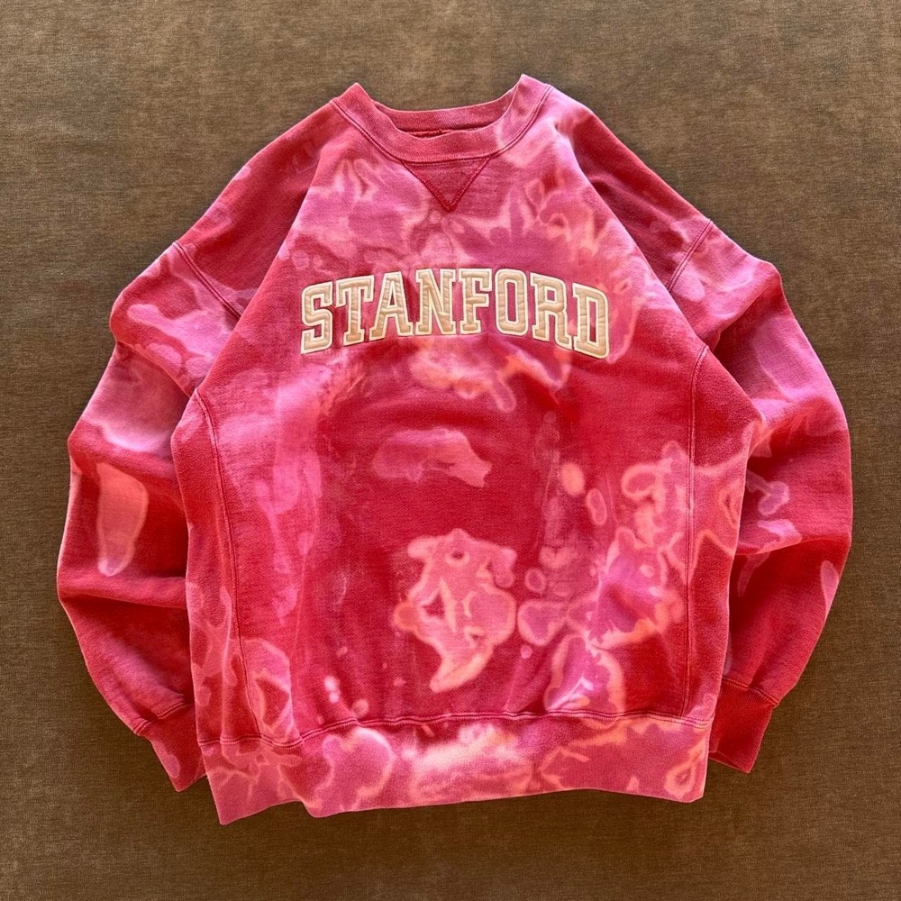 Vintage Russell Athletic Stanford Sweatshirt Acid Wash Pink Red Pro Cotton L